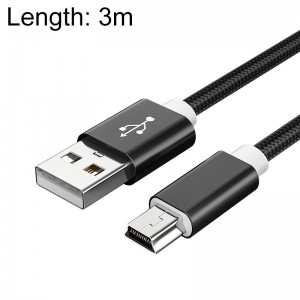 5 PCS Mini USB to USB A Woven Data   Charge Cable for MP3  Camera  Car DVR  Length  3m  Black