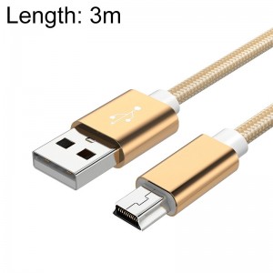 5 PCS Mini USB to USB A Woven Data   Charge Cable for MP3  Camera  Car DVR  Length  3m  Gold