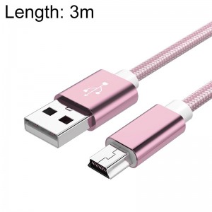 5 PCS Mini USB to USB A Woven Data   Charge Cable for MP3  Camera  Car DVR  Length  3m  Rose Gold