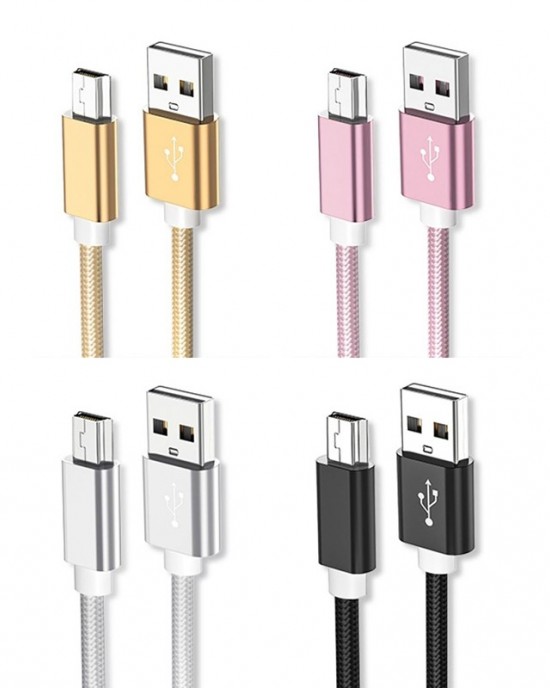 5 PCS Mini USB to USB A Woven Data   Charge Cable for MP3  Camera  Car DVR  Length  3m  Gold