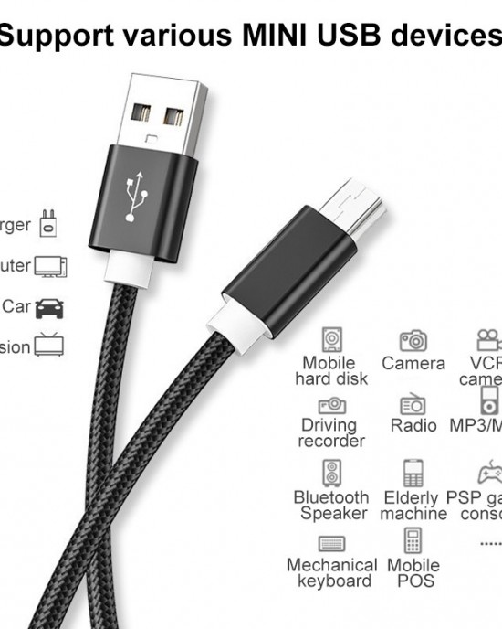 5 PCS Mini USB to USB A Woven Data   Charge Cable for MP3  Camera  Car DVR  Length  3m  Silver