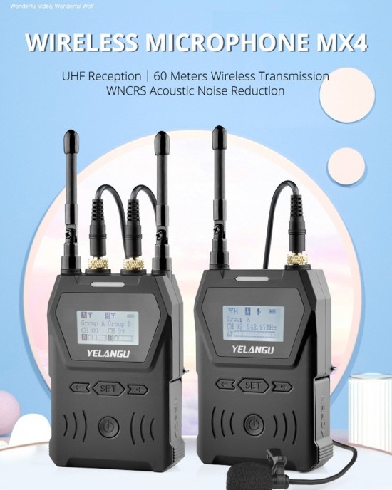 YELANGU YLG9929B MX4 Dual  Channel 100CH UHF Wireless Microphone System with 2 Transmitters and Receiver for DSLR Cameras and Video Cameras  Black