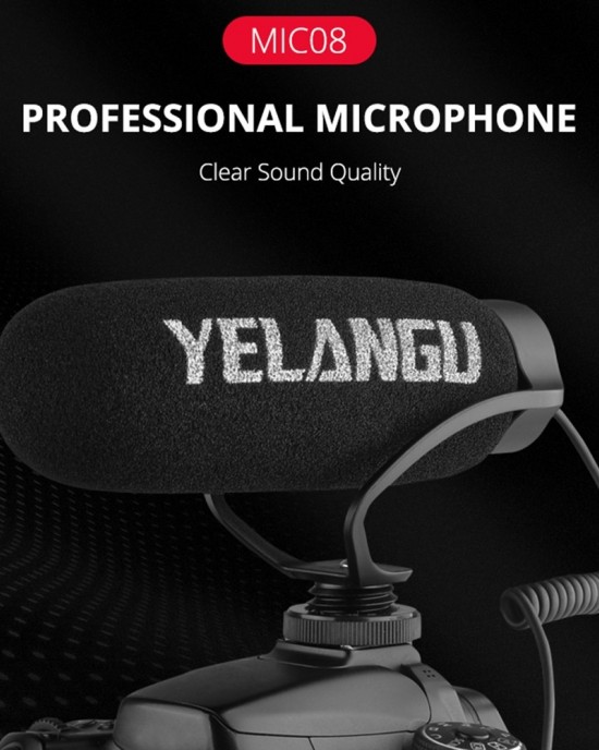 YELANGU MIC08 Video Shotgun Microphone with 3 5mm Audio Cable for DSLR   DV Camcorder  Black