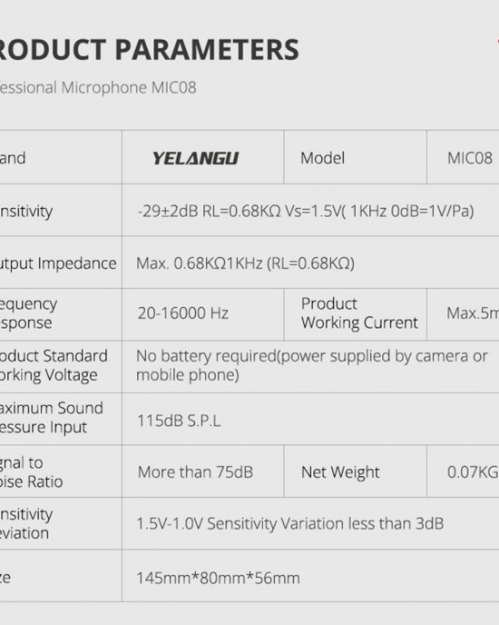 YELANGU MIC08 Video Shotgun Microphone with 3 5mm Audio Cable for DSLR   DV Camcorder  Black