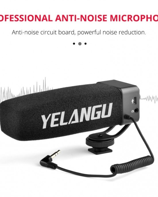 YELANG MIC09 Shotgun Gain Condenser Broadcast Microphone with Windshield for Canon   Nikon   Sony DSLR Cameras  Smartphones  Black