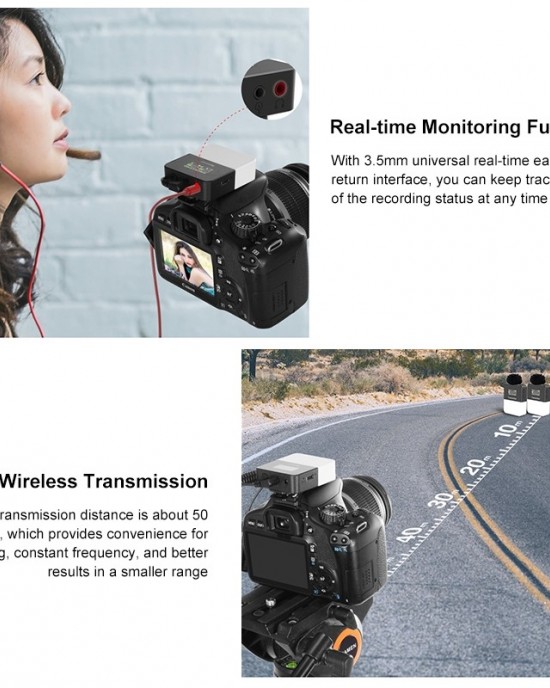 PULUZ Vlog Video Wireless Lavalier Microphone with Transmitter and Receiver for DSLR Cameras and Video Cameras  Black