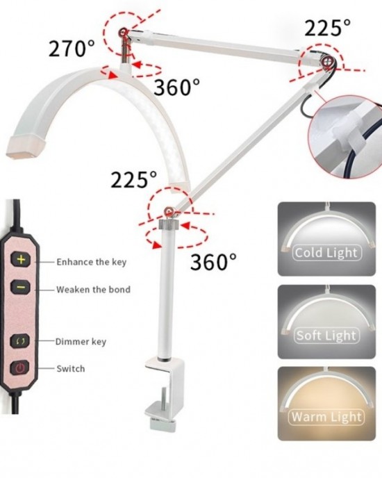 HD  M3X For Eyelash Extensions   Tattoo   Nail Art Lighting Lamp 16 inch Clip  on Half Moon Desk Lamp  EU Plug