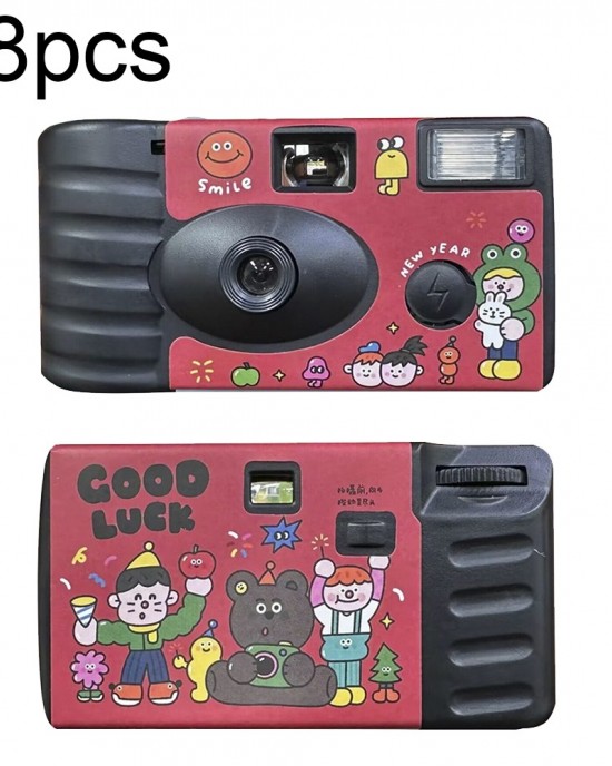 18pcs Red Good Luck Retro Film Camera Waterproof Cartoon Decorative Stickers without Camera