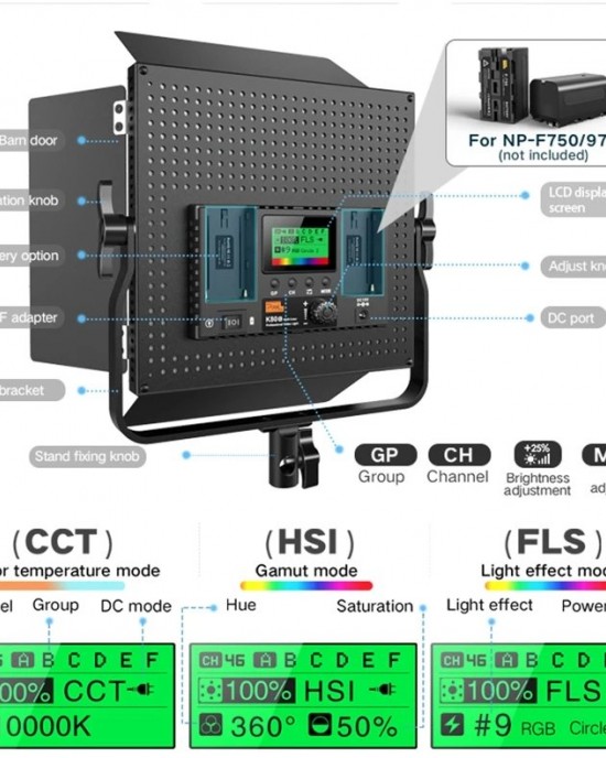 Pixel K80 RGB 45W 2600  10000K 552 LEDs Photography Fill Light Panel Lamp With LCD Display  US Plug Standard Set