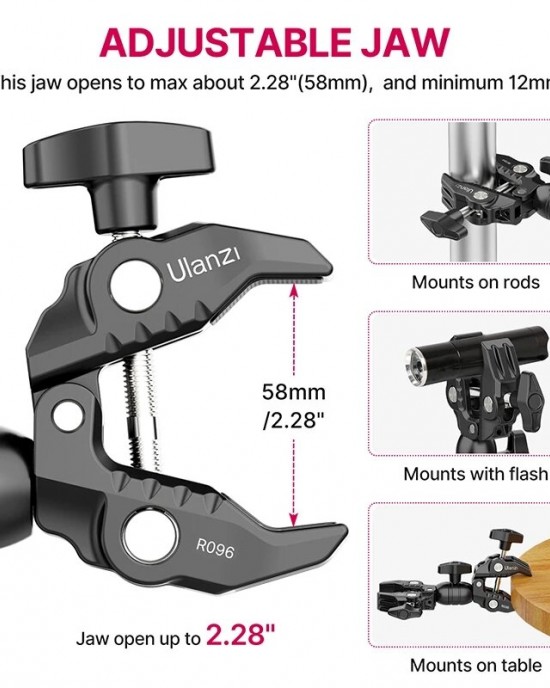 Ulanzi R096 Double Metal Super Clamp Articulating Magic Arm for Crab Clip 360 Adjustable Dual  Head for Camera Umbrella Monitor LED Light Photography Accessories