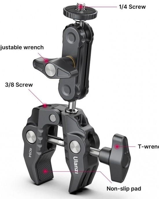 Ulanzi R094 Multi  functional Super Clamp Aluminum Alloy Magic Arm with Claw Clip Universal Monitor Bracket BallHead Clamp Holder Stand for Camera LED Light